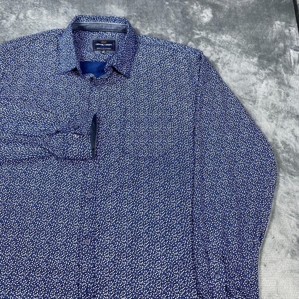 Nickel & Iron Shirt XL Blue Floral AOP Button Up Stretch Long Sleeve Casual Mens